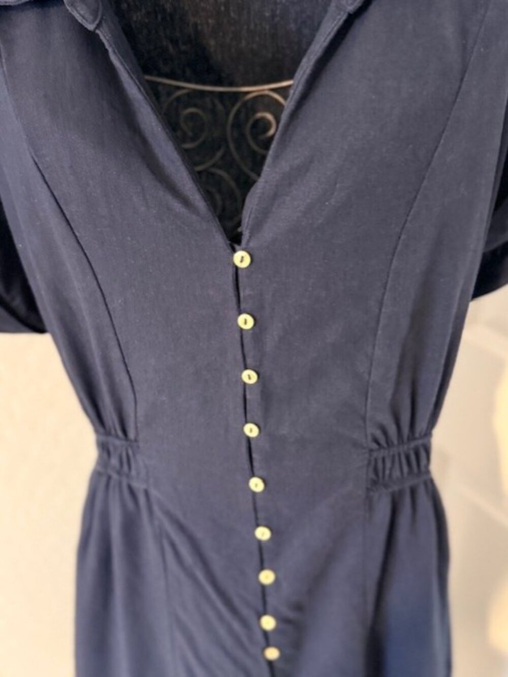 Tahari Classic Navy Blue Button-Front Midi Dress with Pockets, Size L - Picture 4 of 9